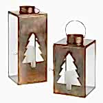 Antique Gold Tree Cutout Holiday Lantern