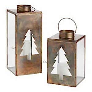 Antique Gold Tree Cutout Holiday Lantern
