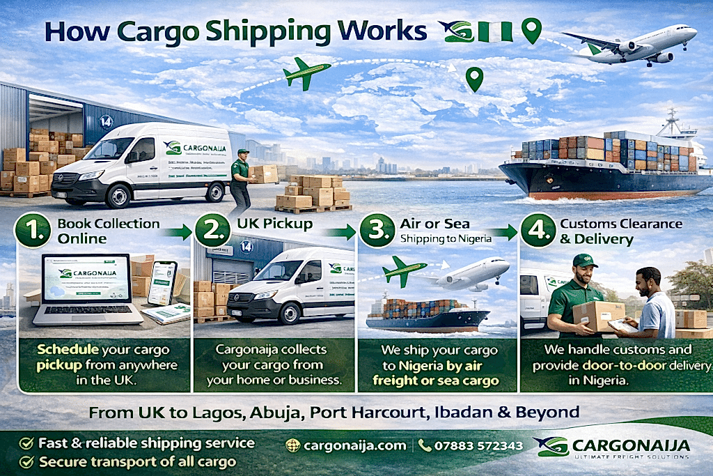 5 step process for shipping cargo from UK to Nigeria with Cargonaija air and sea freight service
